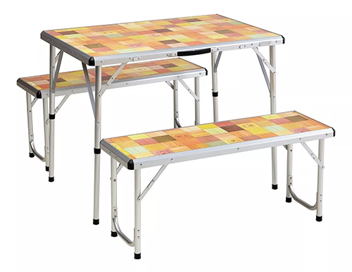 Mesa más bancos Coleman de camping Packaway en aluminio +MDF 0.90x0.60x0.70mts.