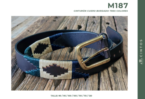 Cinturón de Cuero Bordado Tres Colores Mulita Campo M187