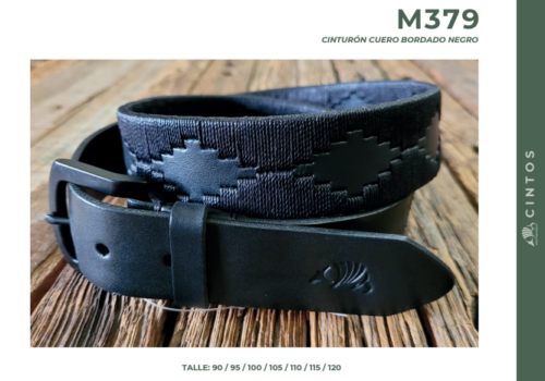 Cinturón de Cuero Bordado Negro Mulita Campo M379