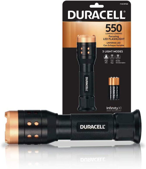Linterna de enfoque Duracell de aluminio 550 Lúmenes DF550 con pilas