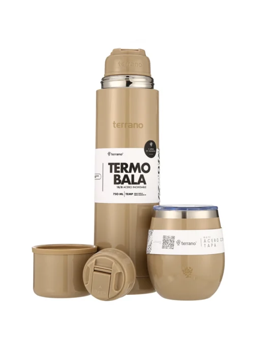 Kit Acero Bala Metalizado - 750mL + Mate Con Tapa - Arena