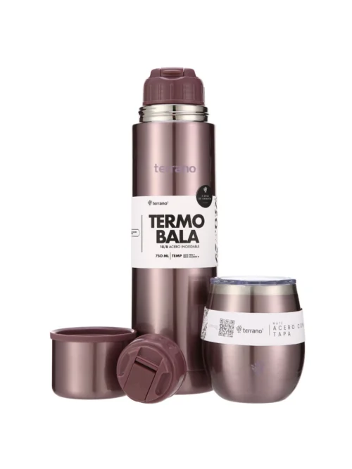 Kit Acero Bala Metalizado - 750mL + Mate Con Tapa - Lila