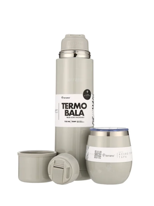 Kit Acero Bala Metalizado - 750mL + Mate Con Tapa - Oliva