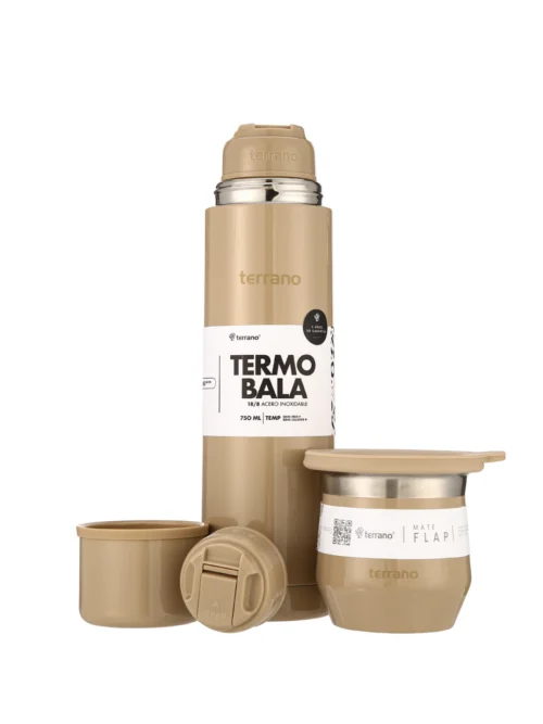 Kit Acero Bala Metalizado - 750mL + Mate Flap - Arena