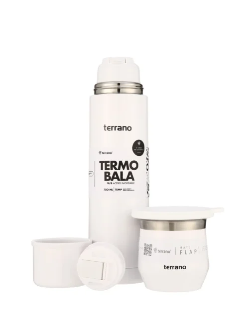 Kit Acero Bala Metalizado - 750mL + Mate Flap - Blanco