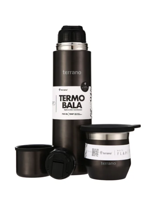 Kit Acero Bala Metalizado - 750mL + Mate Flap - Negro