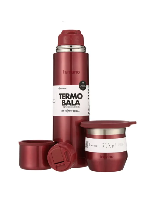 Kit Acero Bala Metalizado - 750mL + Mate Flap - Rojo