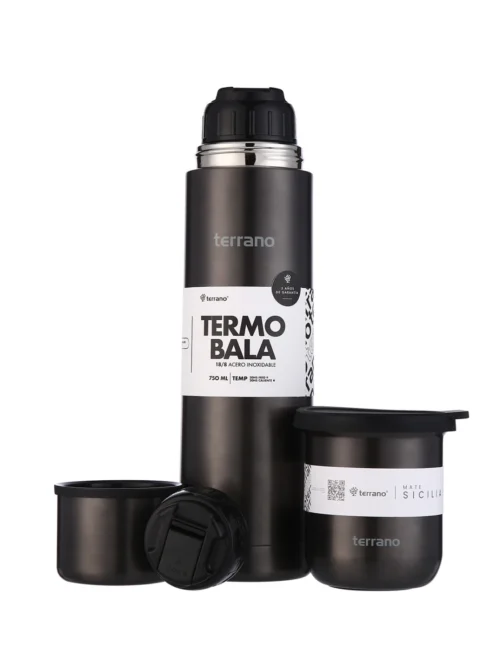 Kit Acero Bala Metalizado - 750mL + Mate Sicilia - Negro