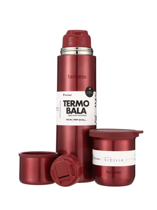 Kit Acero Bala Metalizado - 750mL + Mate Sicilia - Rojo