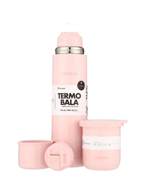 Kit Acero Bala Metalizado - 750mL + Mate Sicilia - Rosado
