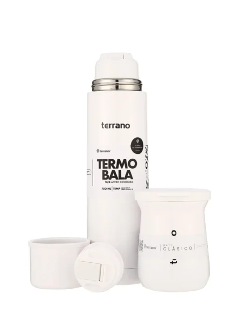 Kit Acero Bala Metalizado - 750mL + Mate Tradicional - Blanco