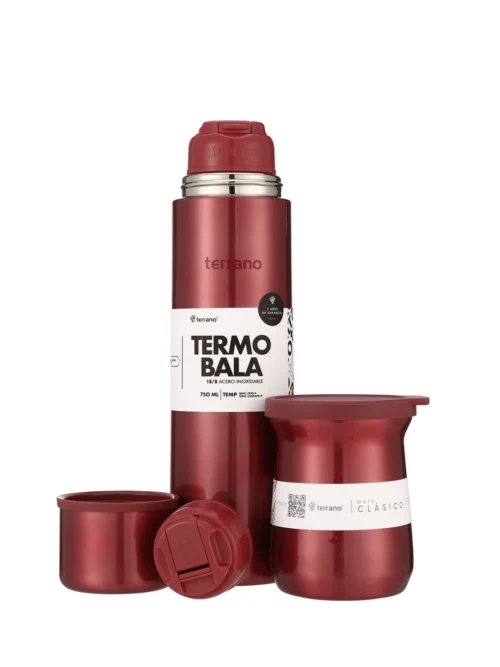 Kit Acero Bala Metalizado - 750mL + Mate Tradicional - Rojo