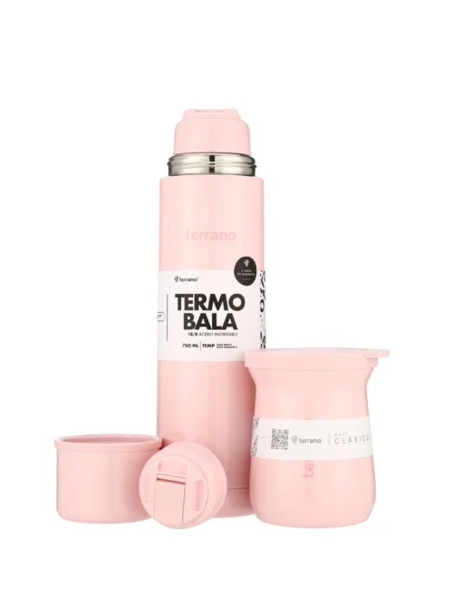 Kit Acero Bala Metalizado - 750mL + Mate Tradicional - Rosado