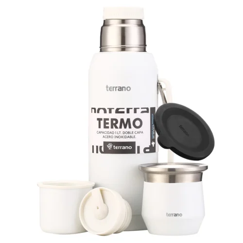 Kit Competo - Termo Acero 1LT + Mate Flap - Blanco