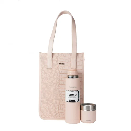 Kit Completo - Termo Bala + Mate Folkie + Matera Bolsito Croco - Rosado