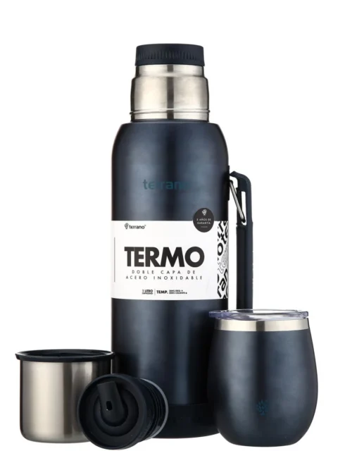 Kit Metalizado Termo 1LT Con Base De Silicona + Mate De Acero Con Tapa - Azul