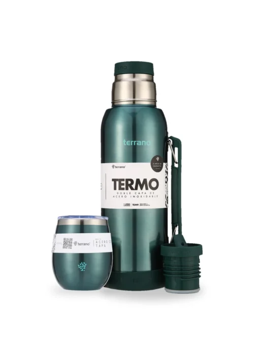 Kit Metalizado Termo 1LT Con Base De Silicona + Mate De Acero Con Tapa - Verde