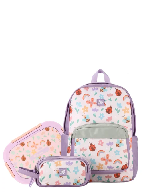 Kit Mochila + Cartuchera + PickBox Tupper - Purple Flower