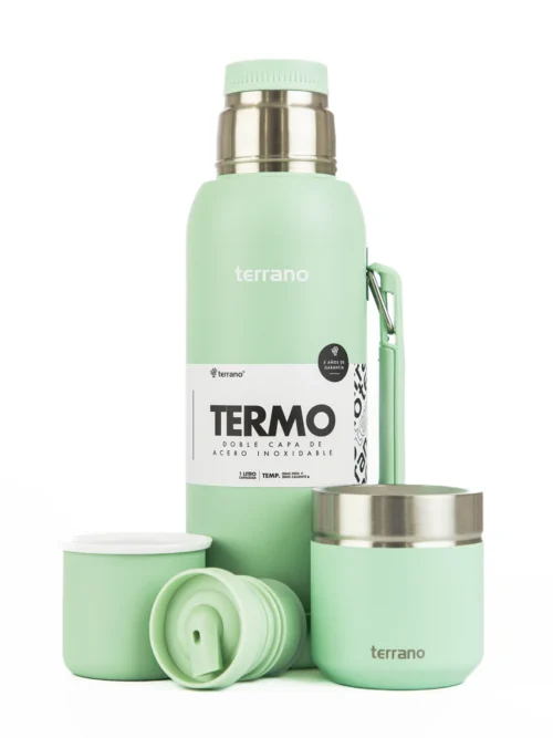 Kit Termo 1 LT Con Base De Silicona + Mate folkie - Verde Agua