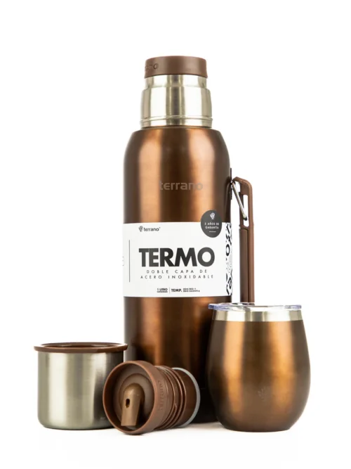 Kit Termo 1LT Con Base De Silicona + Mate De Acero Con Tapa - Copper