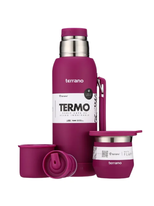 Kit Termo 1LT Con Base De Silicona + Mate De Acero Con Tapa - Purpura