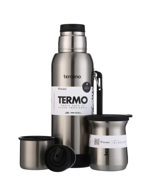 Kit Termo 1LT Con Base De Silicona + Mate de Acero Tradicional - Acero