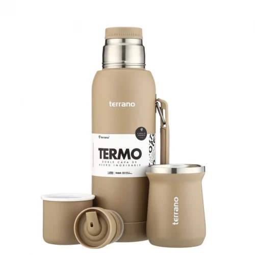Kit Termo 1LT Con Base De Silicona + Mate de Acero Tradicional - Arena