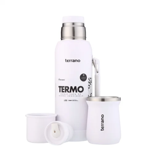 Kit Termo 1LT Con Base De Silicona + Mate de Acero Tradicional - Blanco