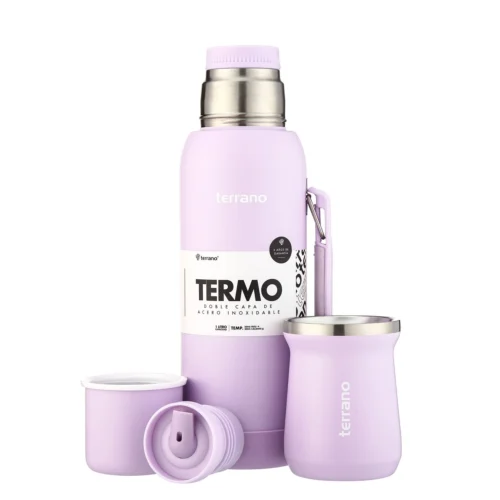 Kit Termo 1LT Con Base De Silicona + Mate de Acero Tradicional - Lila