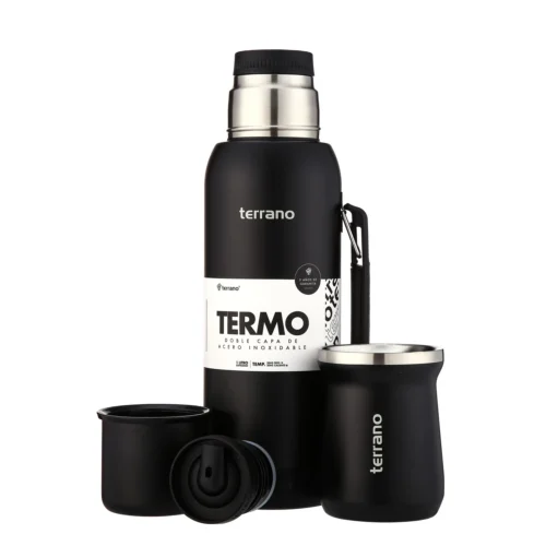 Kit Termo 1LT Con Base De Silicona + Mate de Acero Tradicional - Negro