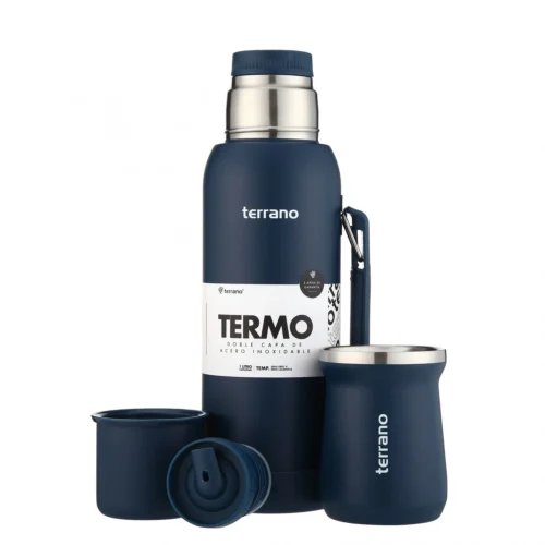 Kit Termo 1LT Con Base De Silicona + Mate de Acero Tradicional - Opaco Azul
