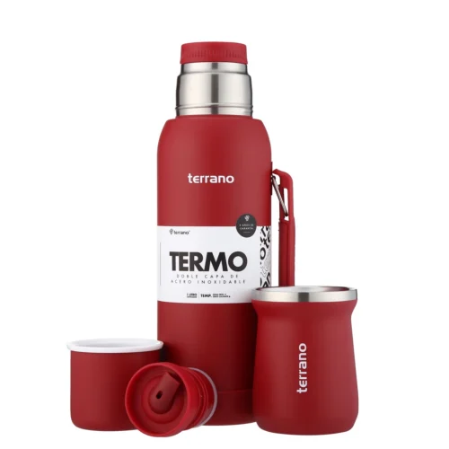 Kit Termo 1LT Con Base De Silicona + Mate de Acero Tradicional - Rojo