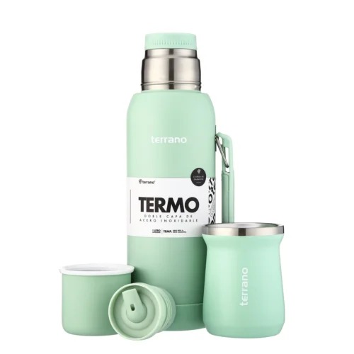 Kit Termo 1LT Con Base De Silicona + Mate de Acero Tradicional - Verde Agua