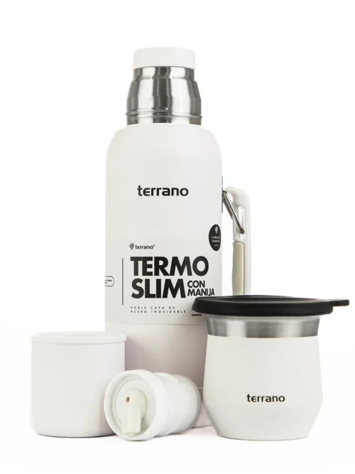 Kit Termo 750ML Con Base De Silicona + Mate Flap - Blanco