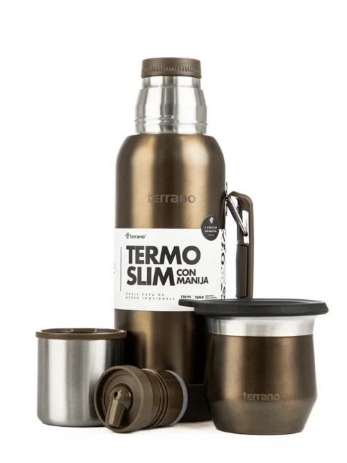 Kit Termo 750ML Con Base De Silicona + Mate Flap - Marrón Metalizado