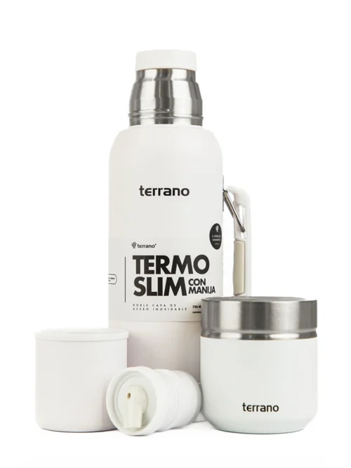 Kit Termo 750ML Con Base De Silicona + Mate Folkie - Blanco