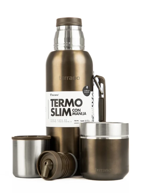 Kit Termo 750ML Con Base De Silicona + Mate Folkie - Marrón Metalizado