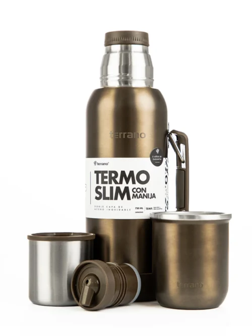 Kit Termo 750ML Con Base De Silicona + Mate Sicilia - Marrón Metalizado