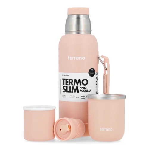 Kit Termo 750ML Con Base De Silicona + Mate Sicilia - Rosado