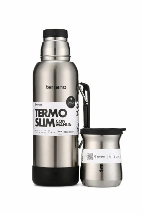 Kit Termo 750mL. Slim Con Base De Silicona + Mate De Acero Tradicional - Acero