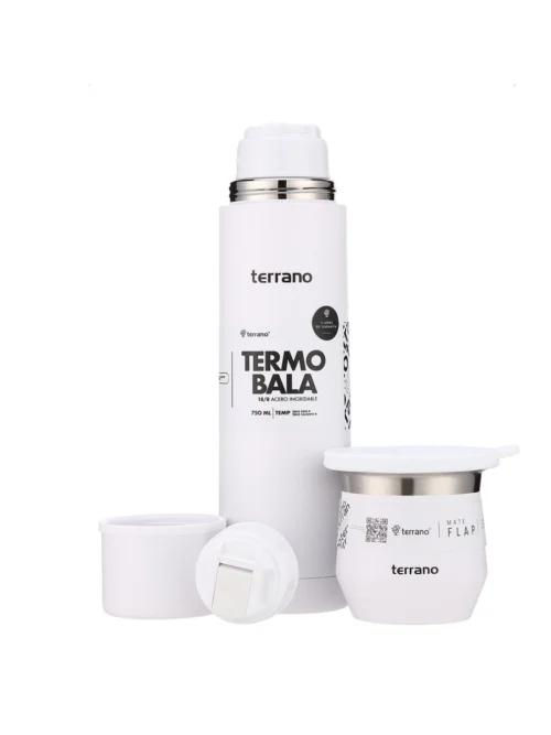 Kit Termo Acero Bala 750mL + Mate Flap - Blanco