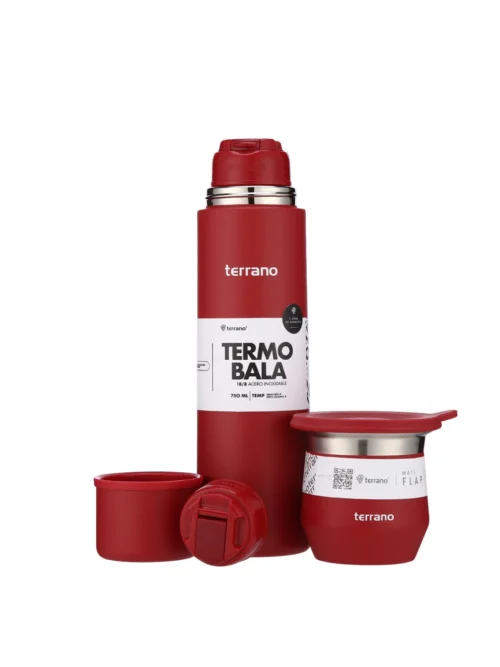 Kit Termo Acero Bala 750mL + Mate Flap - Rojo