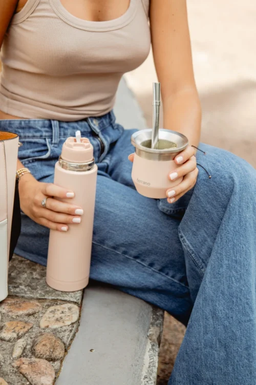 Kit Termo Acero Bala 750mL + Mate Flap - Rosado