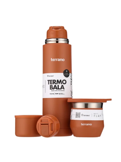 Kit Termo Acero Bala 750mL + Mate Flap - Terracota