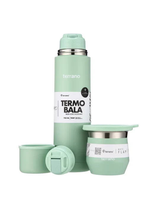Kit Termo Acero Bala 750mL + Mate Flap - Verde Agua