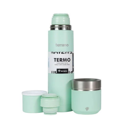 Kit Termo Acero Bala 750mL + Mate Folkie - Verde Agua