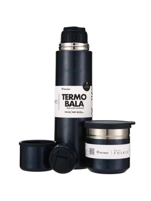 Kit Termo Acero Bala Metalizado 750mL + Mate Folkie - Azul