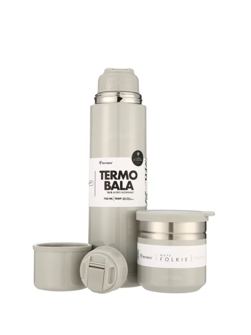 Kit Termo Acero Bala Metalizado 750mL + Mate Folkie - Oliva