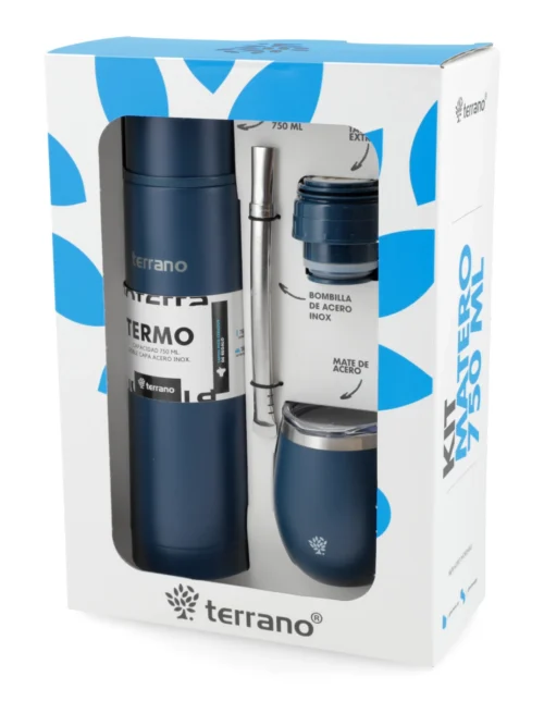 Kit Termo Bala + Mate con bombilla - Azul Opaco