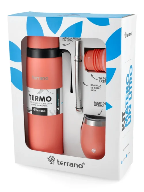 Kit Termo Manija Rígida + Mate con Tapa y bombilla - Coral